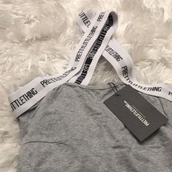 prettylittlething grey cross detail bodycon dress